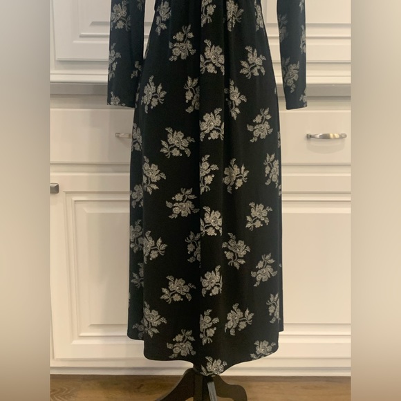 MICHAEL Michael Kors V-neck Tie Belt Midi Dress Black Cream Floral Size Medium - Picture 8 of 16